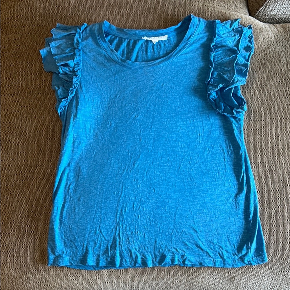 Jane and Delancey 100% cotton blue ruffle sleeve blouse shirt size small
